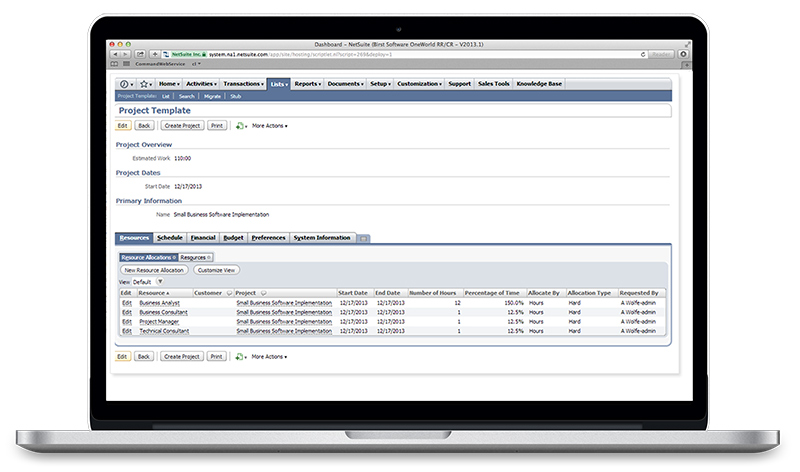 NetSuite - Project Planning